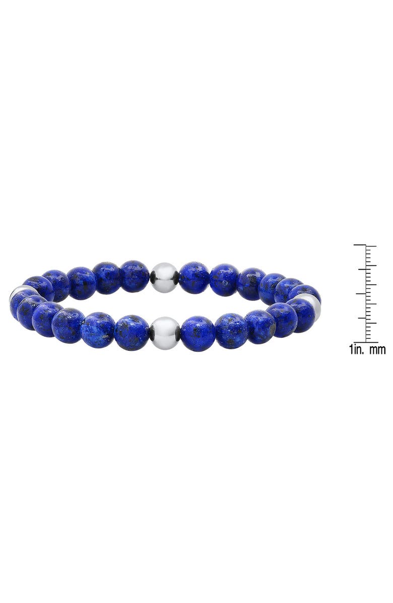 HMY JEWELRY Stainless Steel and Blue Bead Bracelet, Alternate, color, Metallic/ Blue