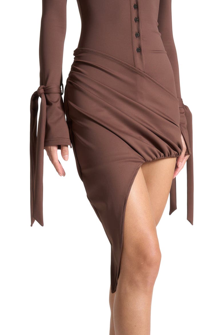 Diane Draped Asymmetric Mini Dress, Alternate, color, Brown