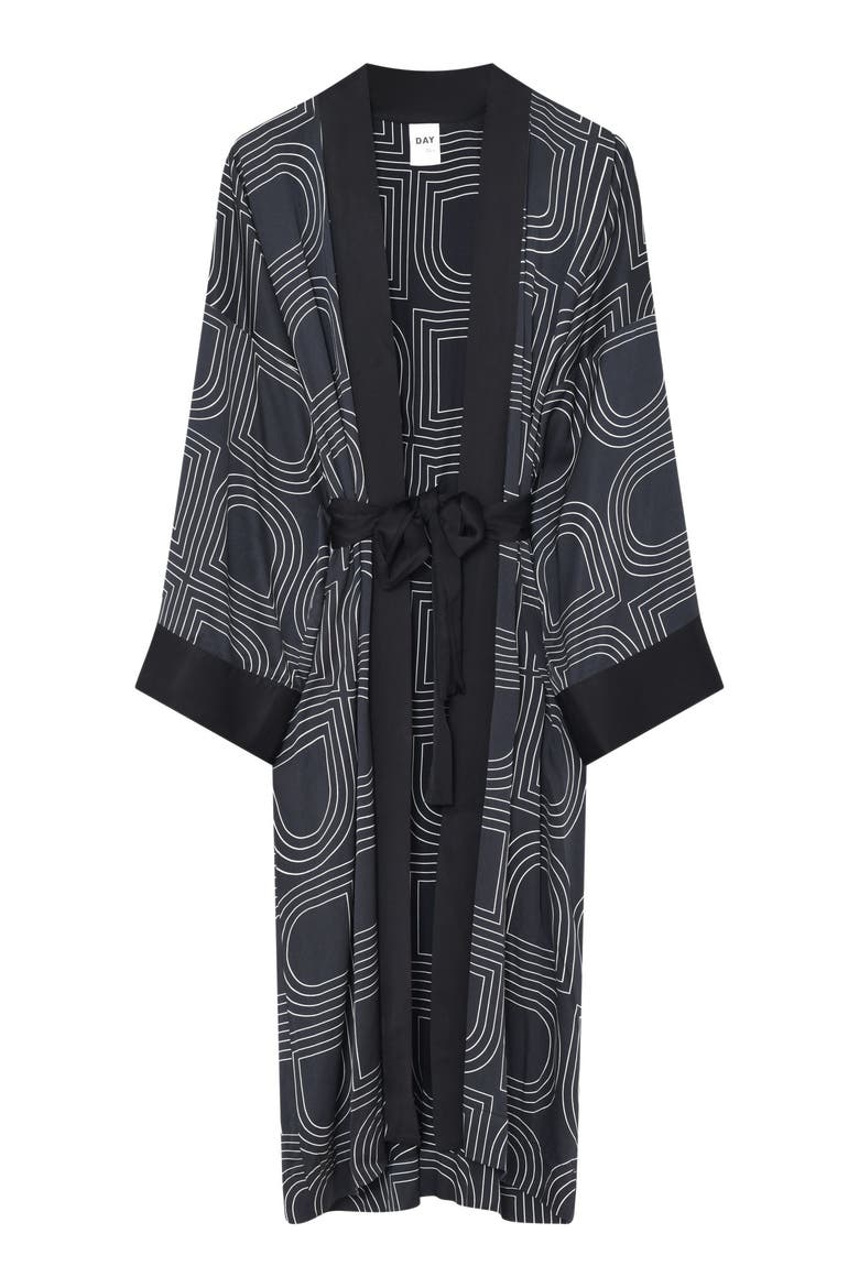 Rani Geometric Print Maxi Length Robe, Alternate, color, Black