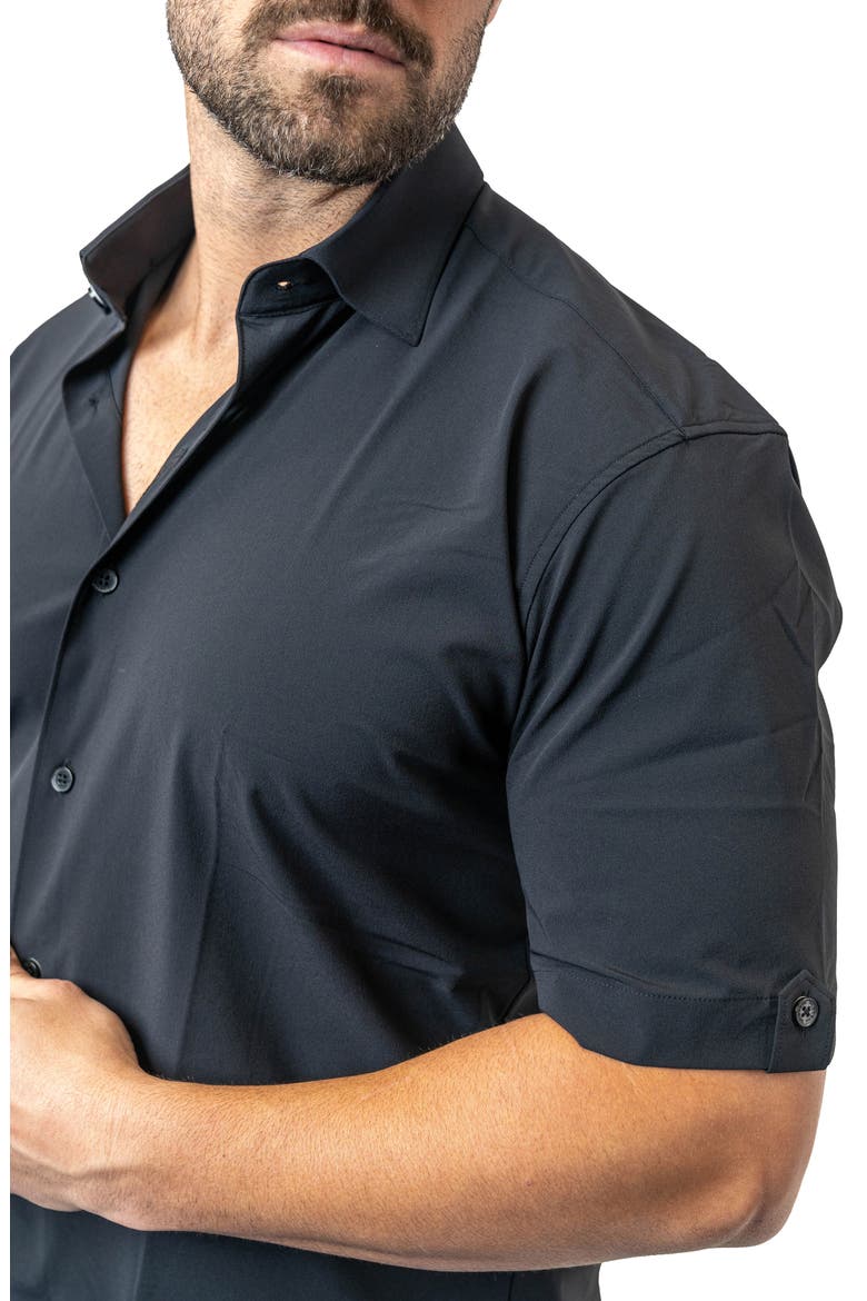 Galileo Stretchcore Short Sleeve Performance Button-Up Shirt, Alternate, color, BLACK