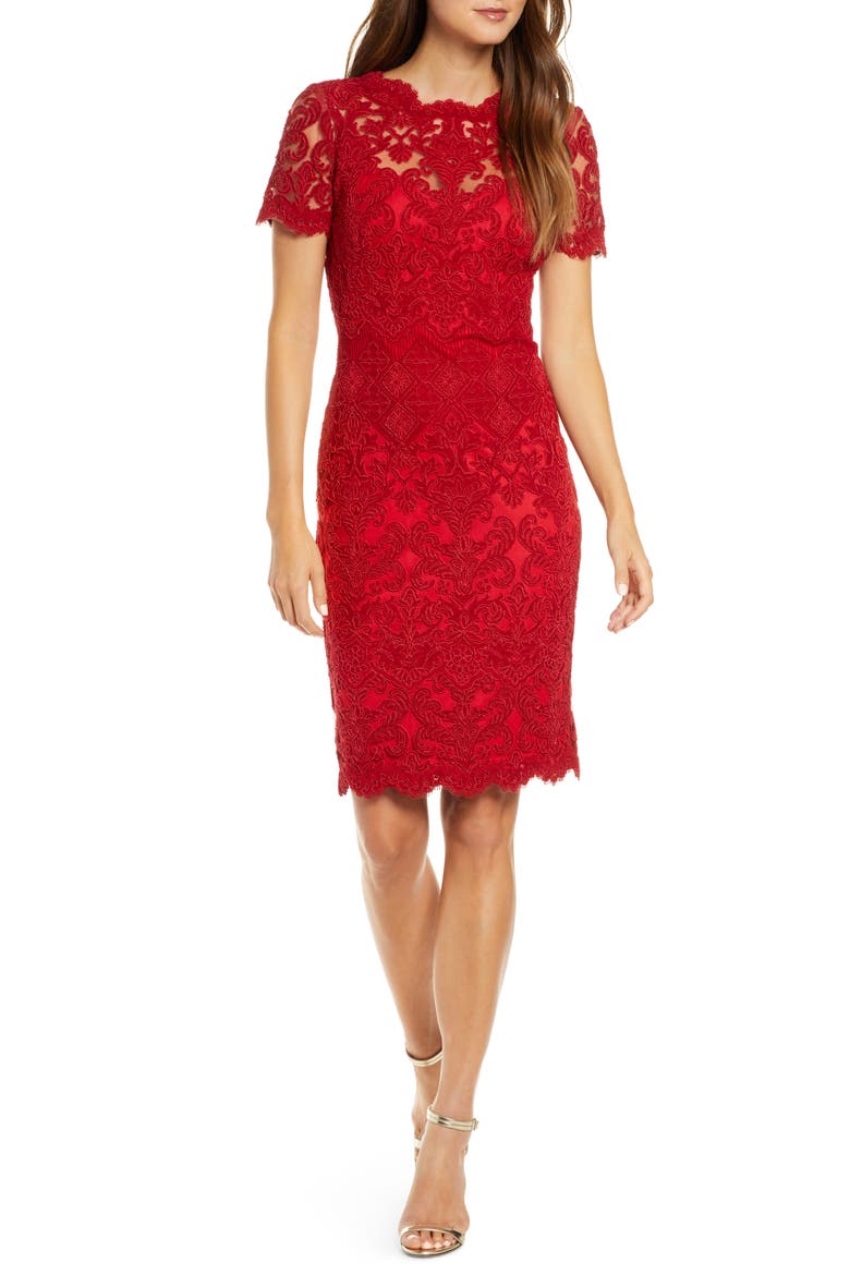 Lace Sheath Dress, Main, color, FLAME