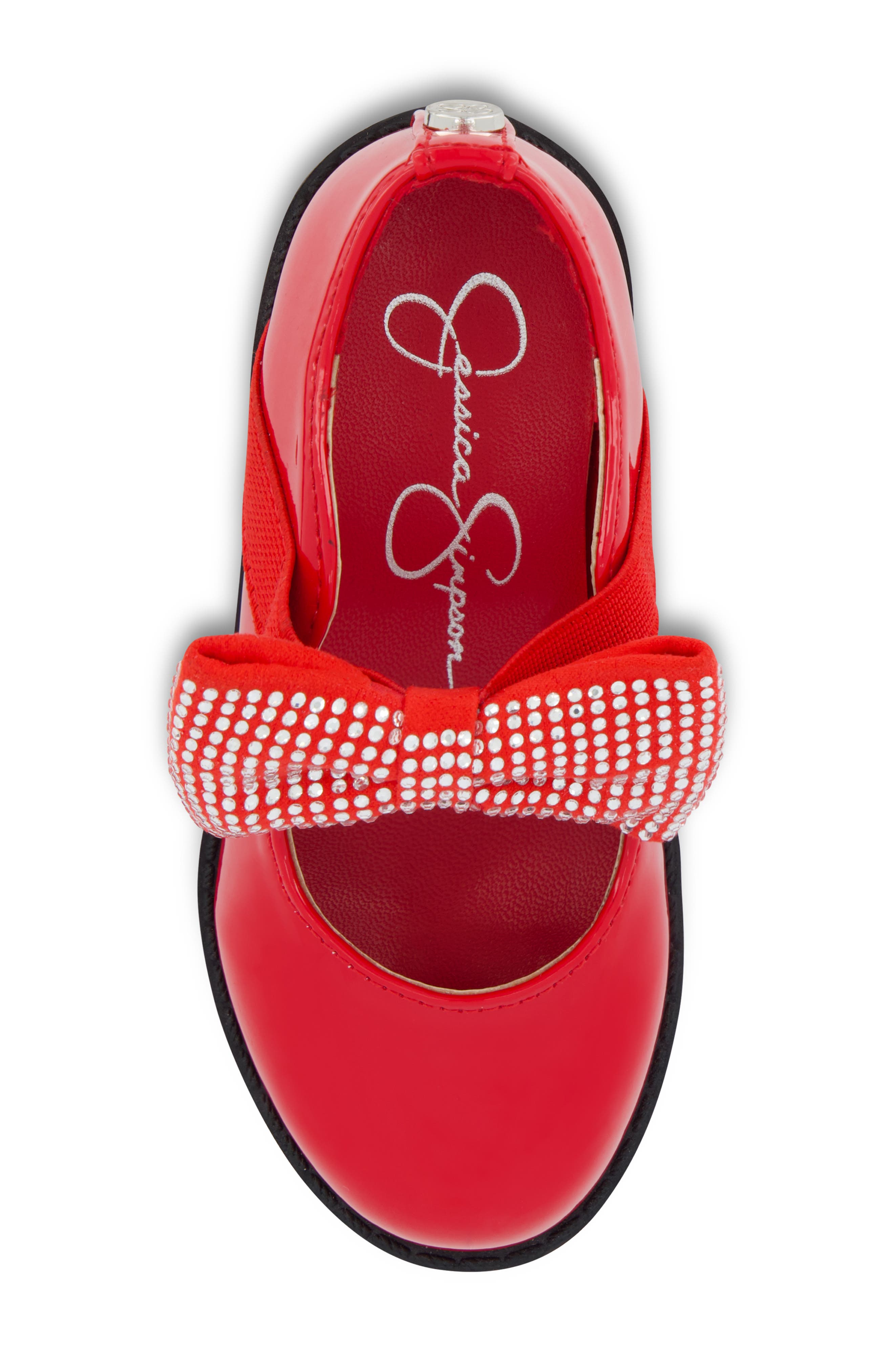 Jessica Simpson Kids' Aubrey Crystal Bow Flat, Alternate, color, Red
