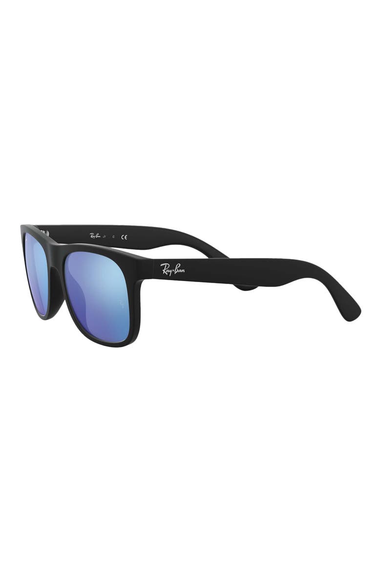 Junior 48mm Mirrored Square Sunglasses, Alternate, color, RUBBER BLACK/ BLUE MIRROR