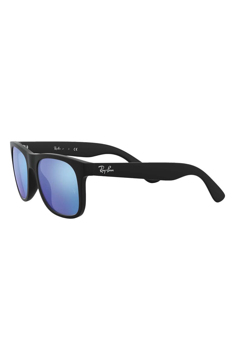Ray-Ban Junior 48mm Mirrored Square Sunglasses, Alternate, color, Rubber Black/ Blue Mirror
