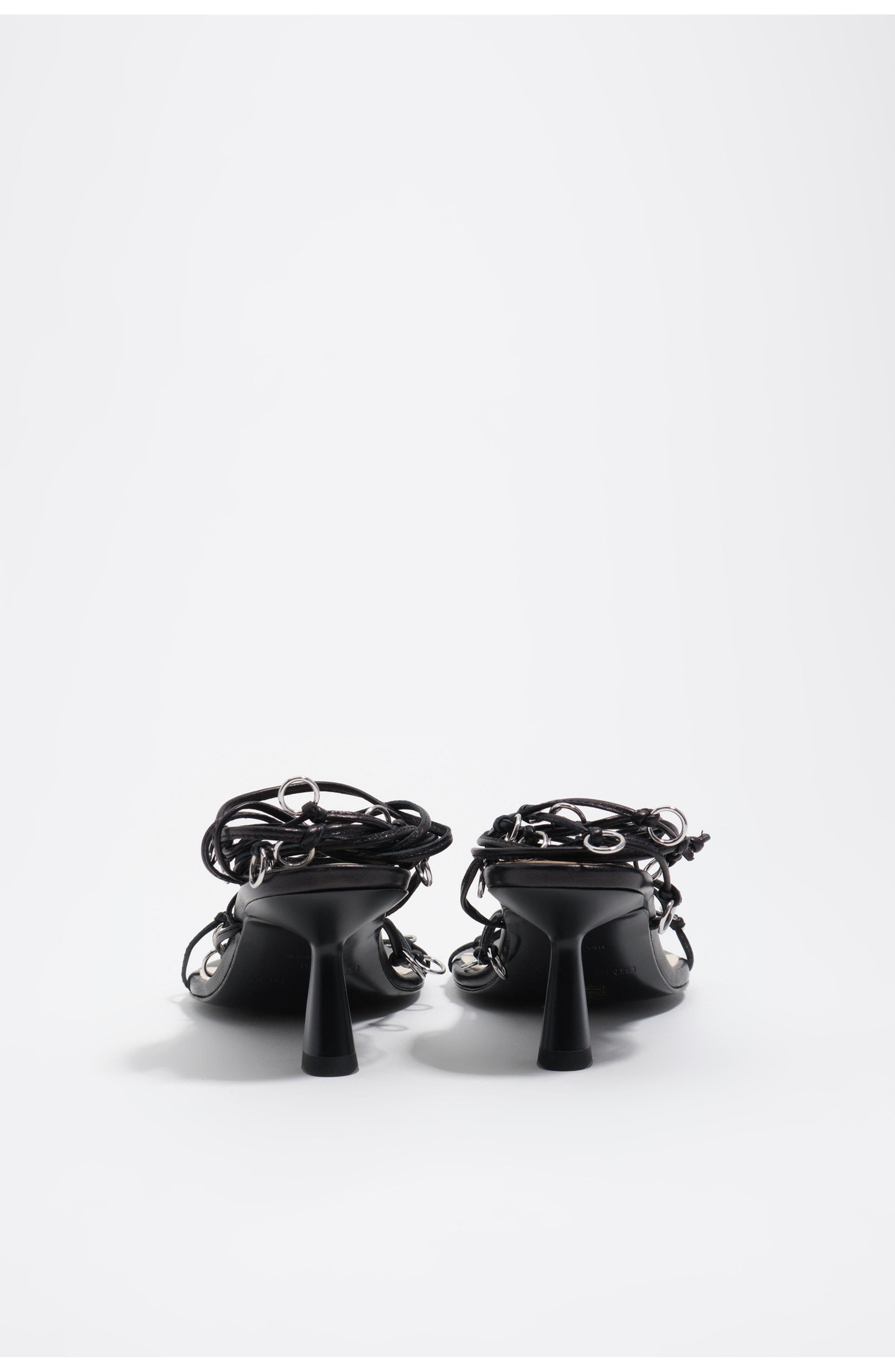Bimba y Lola Leather Heeled Sandal With Piercings, Alternate, color, Black