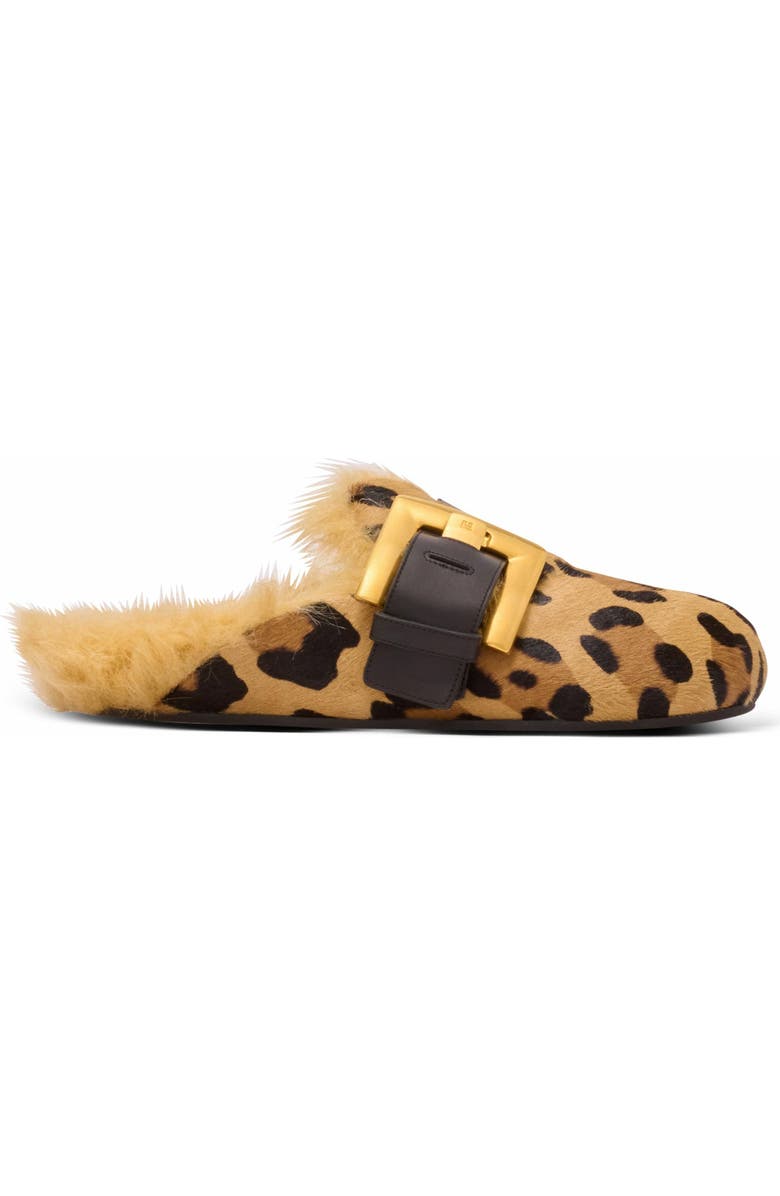 Balmain Anthem Leopard Print Ponyskin Leather And Faux Fur Mules, Alternate, color,
