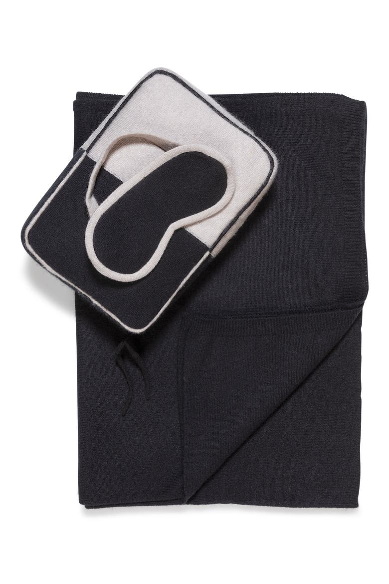 Sophia Cashmere Colorblock Travel Set, Main, color, BLACK