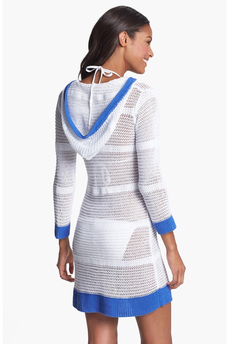 Open Stitch Beach Sweater, Alternate, color, WHITE/ PERIWINKLE