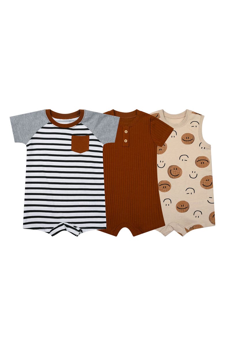 PL Baby by Petit Lem Assorted Print 3-Pack Rompers, Main, color, 