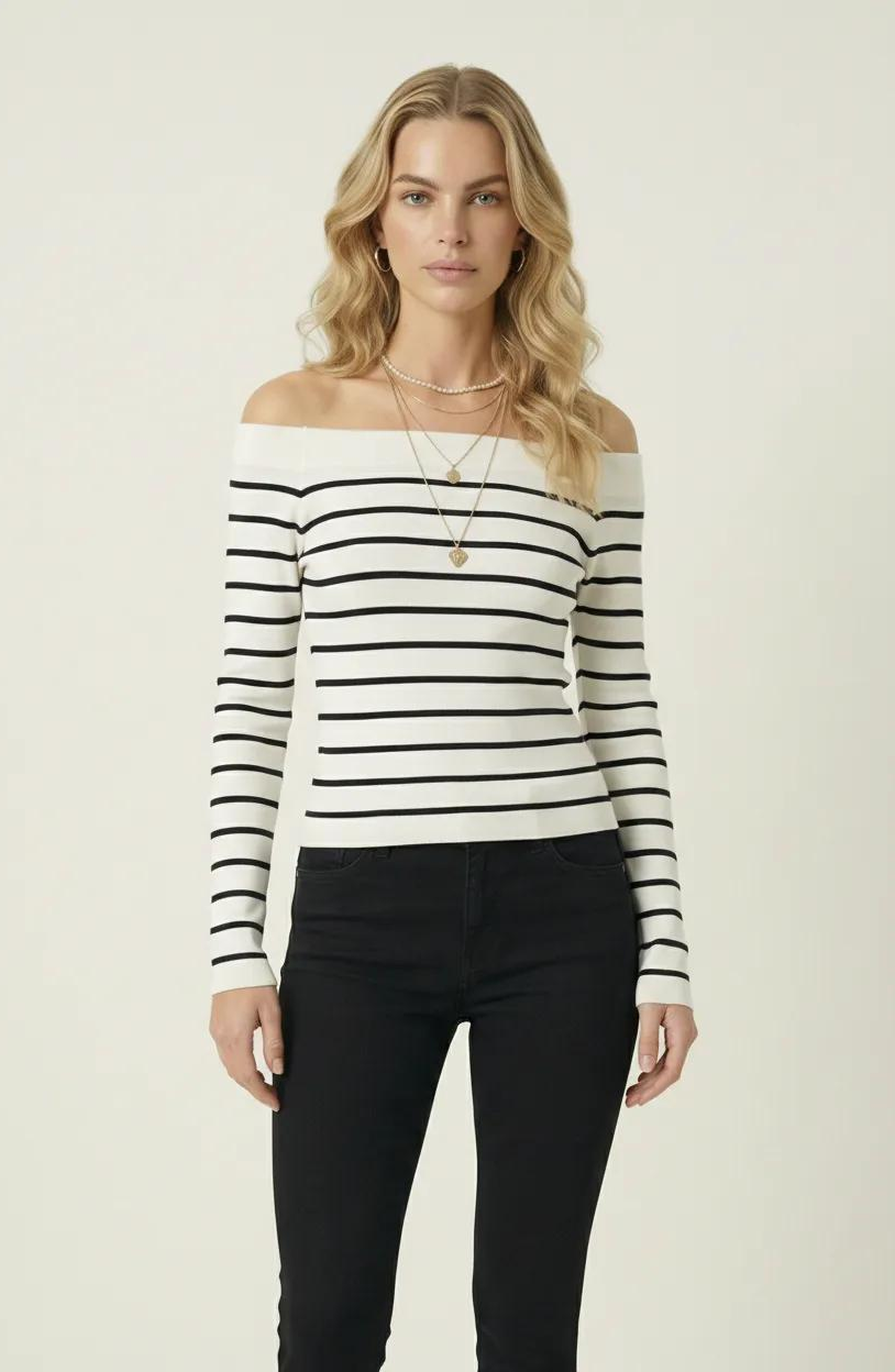Off the Shoulder Striped Knit Top