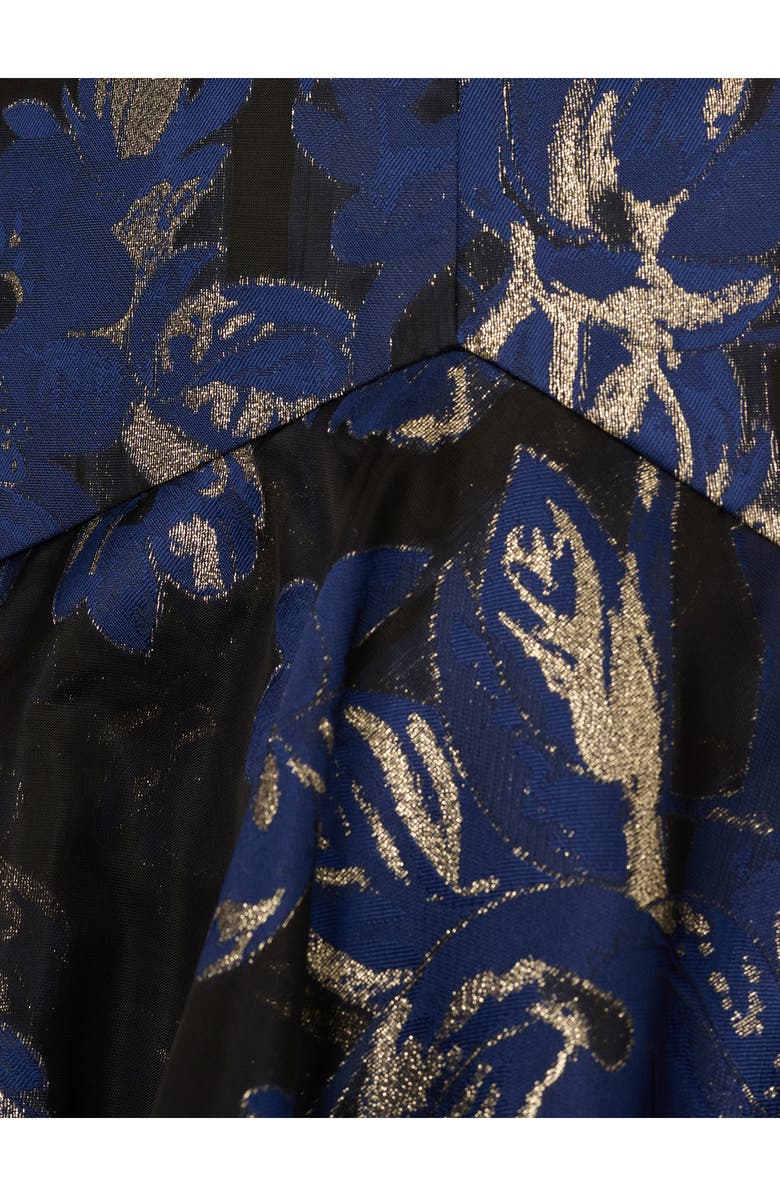 Aidan Mattox Metallic Floral Jacquard One-Shoulder Gown, Alternate, color, Navy Multi