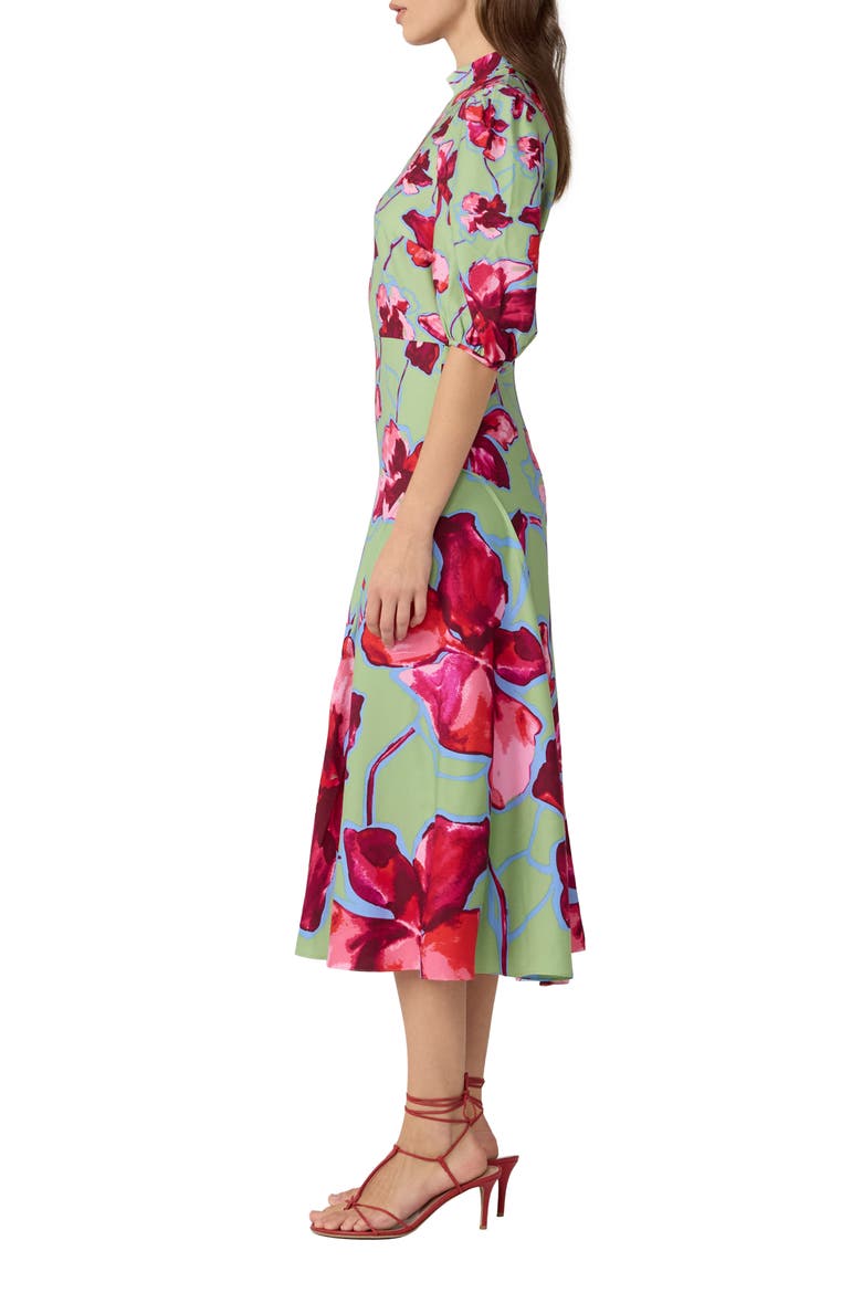 Nella Floral Mock Neck Midi Dress, Alternate, color, HIBISCUS SMOKE DEGRADE