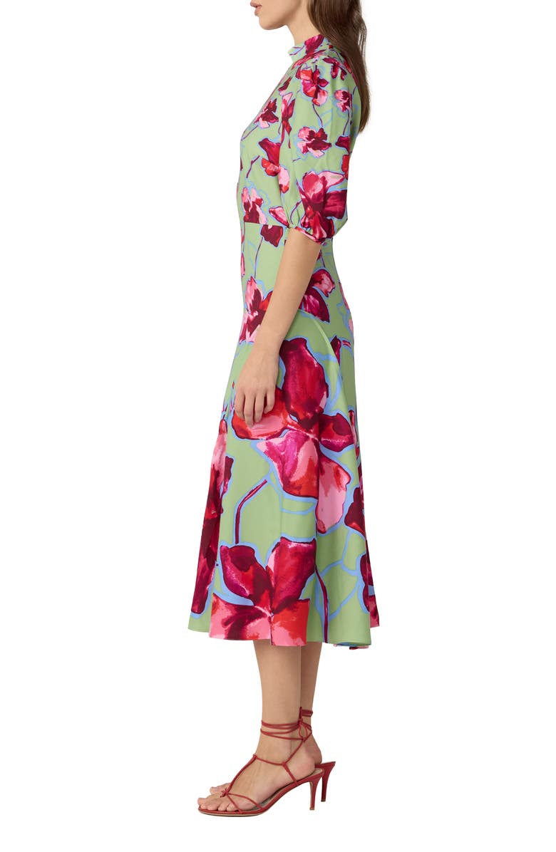 DVF Nella Floral Mock Neck Midi Dress, Alternate, color, Hibiscus Smoke Degrade
