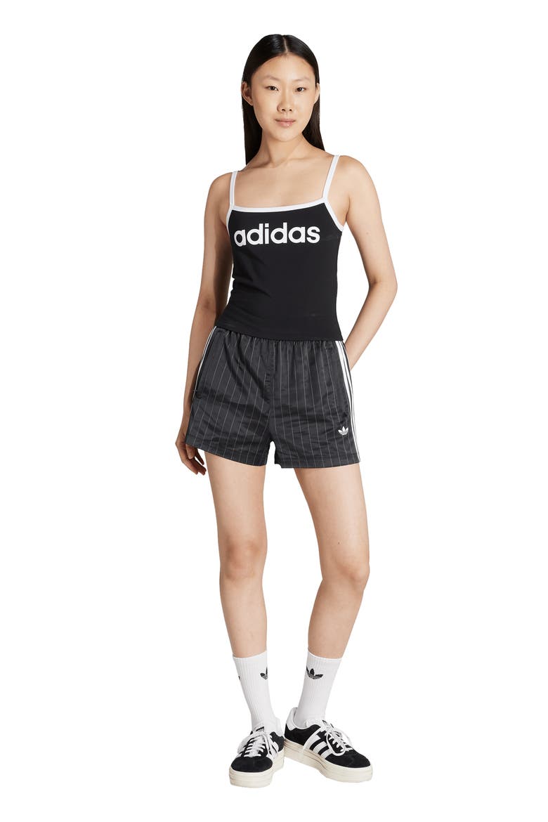 3-Stripes Pinstripe Satin Shorts, Alternate, color, BLACK