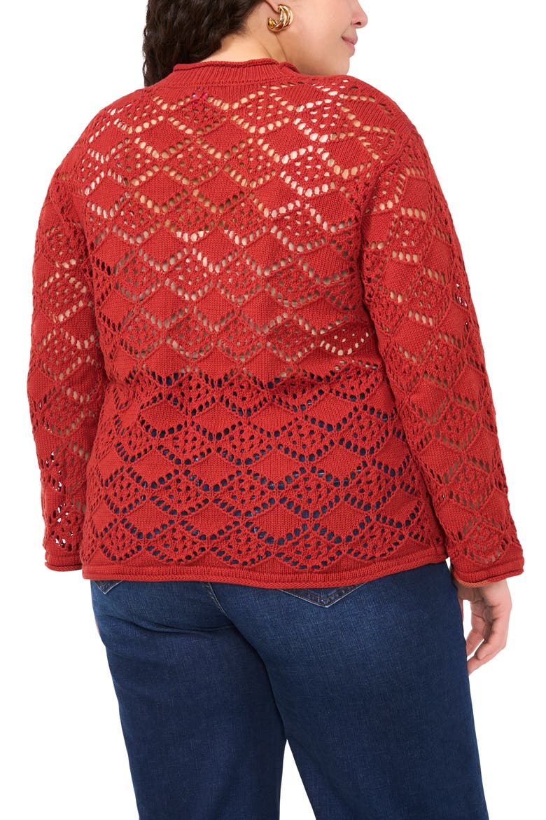 Pointelle Cotton Cardigan, Alternate, color, CHILI