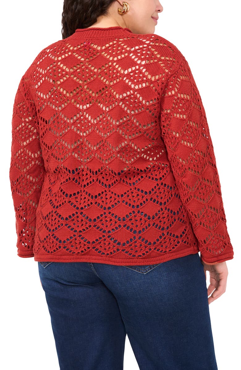 Vince Camuto Pointelle Cotton Cardigan, Alternate, color, Chili