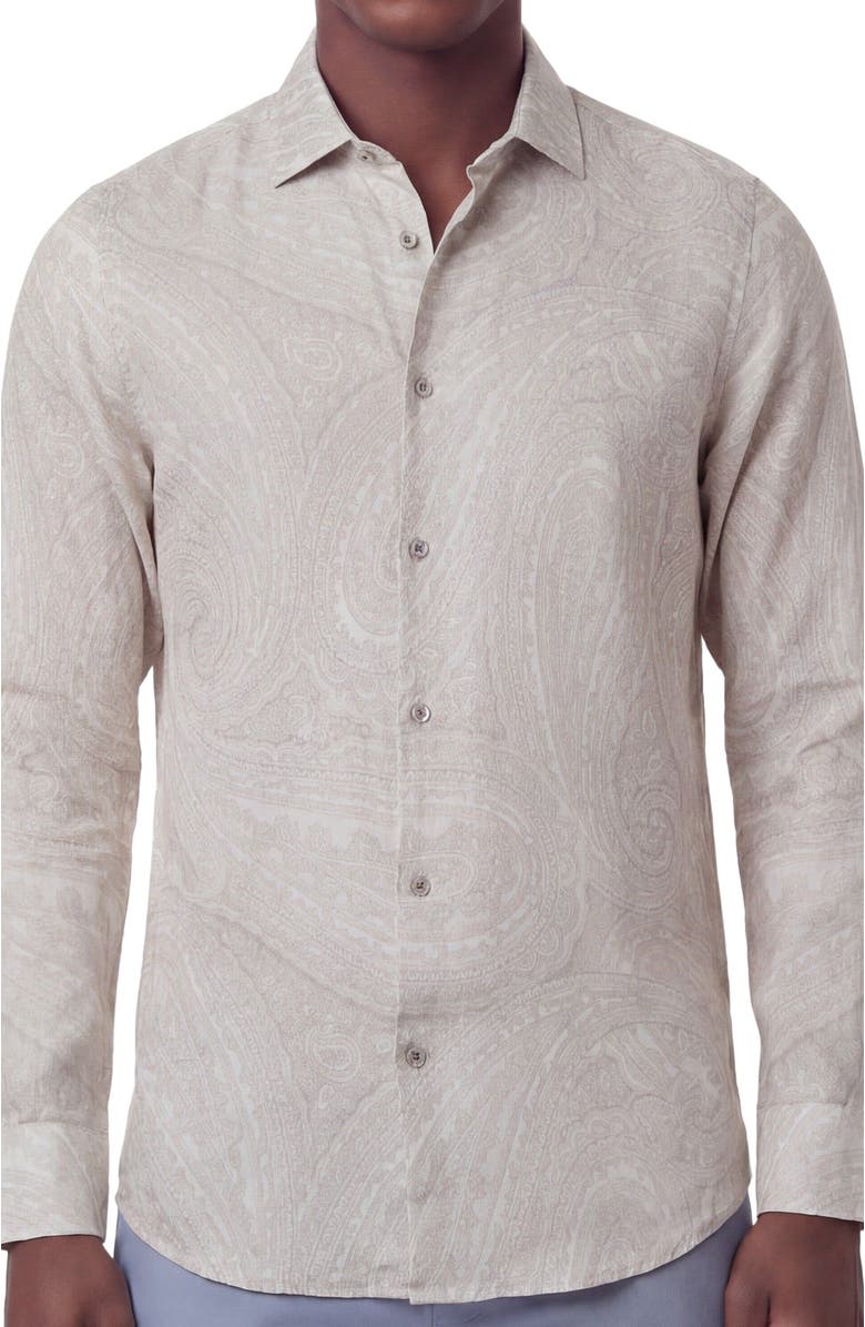 Lords of Harlech Uomo Wild Paisley Oxford Long Sleeve Fine Linen Shirt, Alternate, color, Ivory