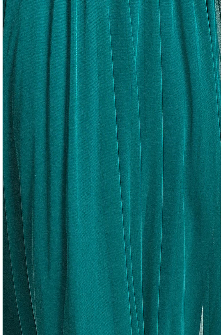 Pleated Lace & Mesh Gown, Alternate, color, EMERALD FROST