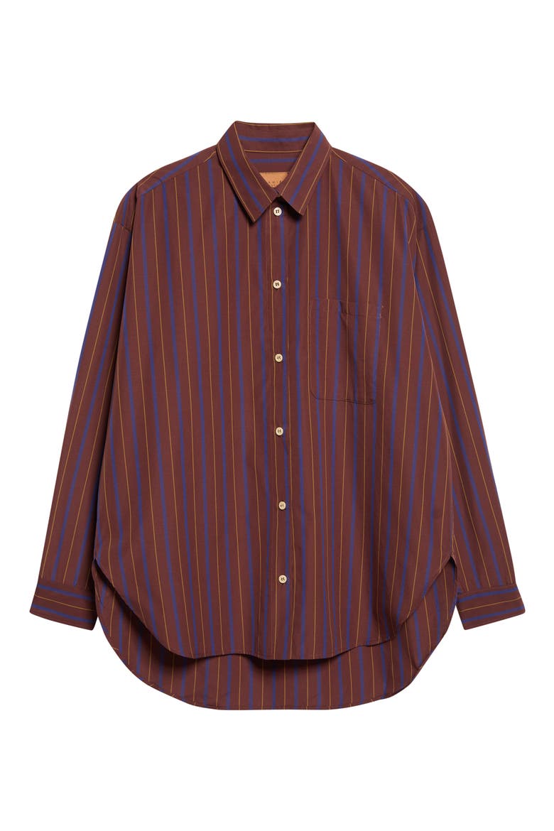 The Essential Striped Long Sleeve Cotton & Silk Shirt, Alternate, color, OXBLOOD STRIPE