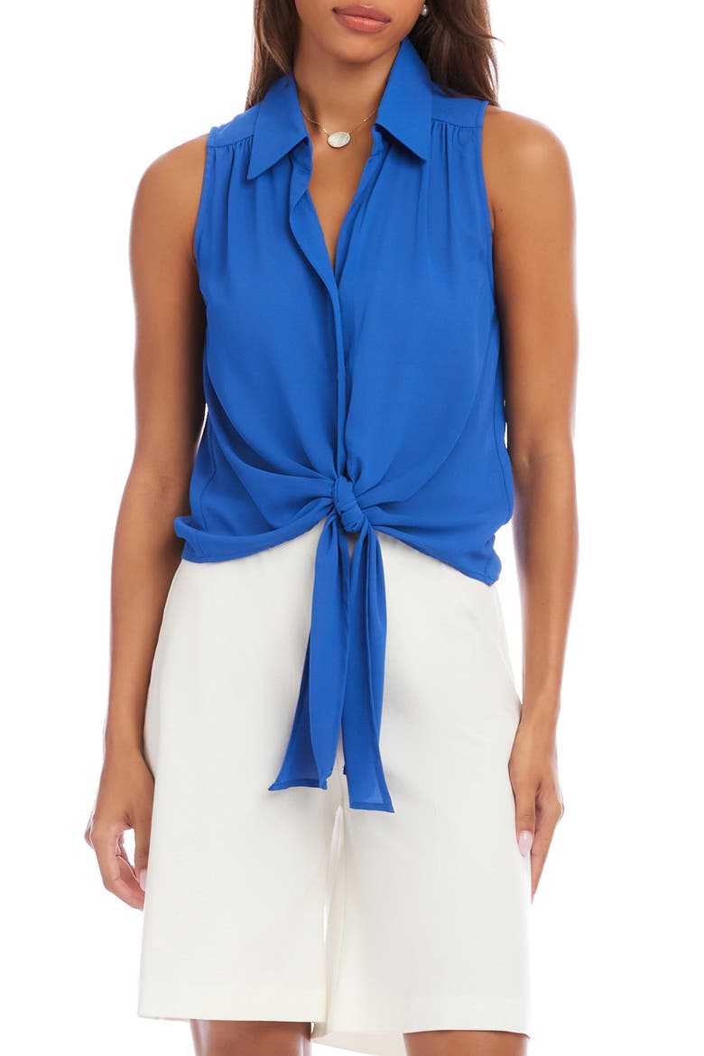 Sleeveless Tie Front Crepe Top, Main, color, BLUE