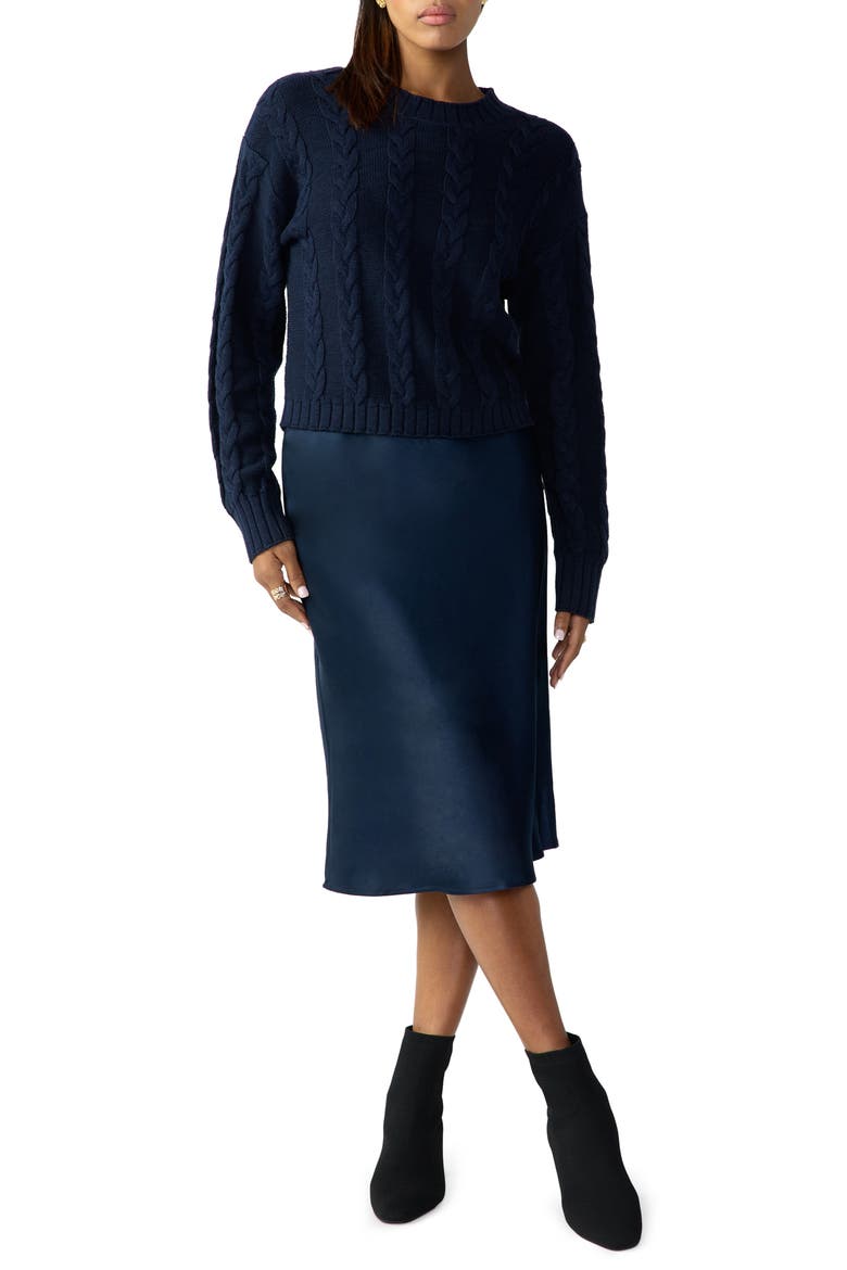 Everyday Satin Midi Skirt, Alternate, color, NAVY REFLE