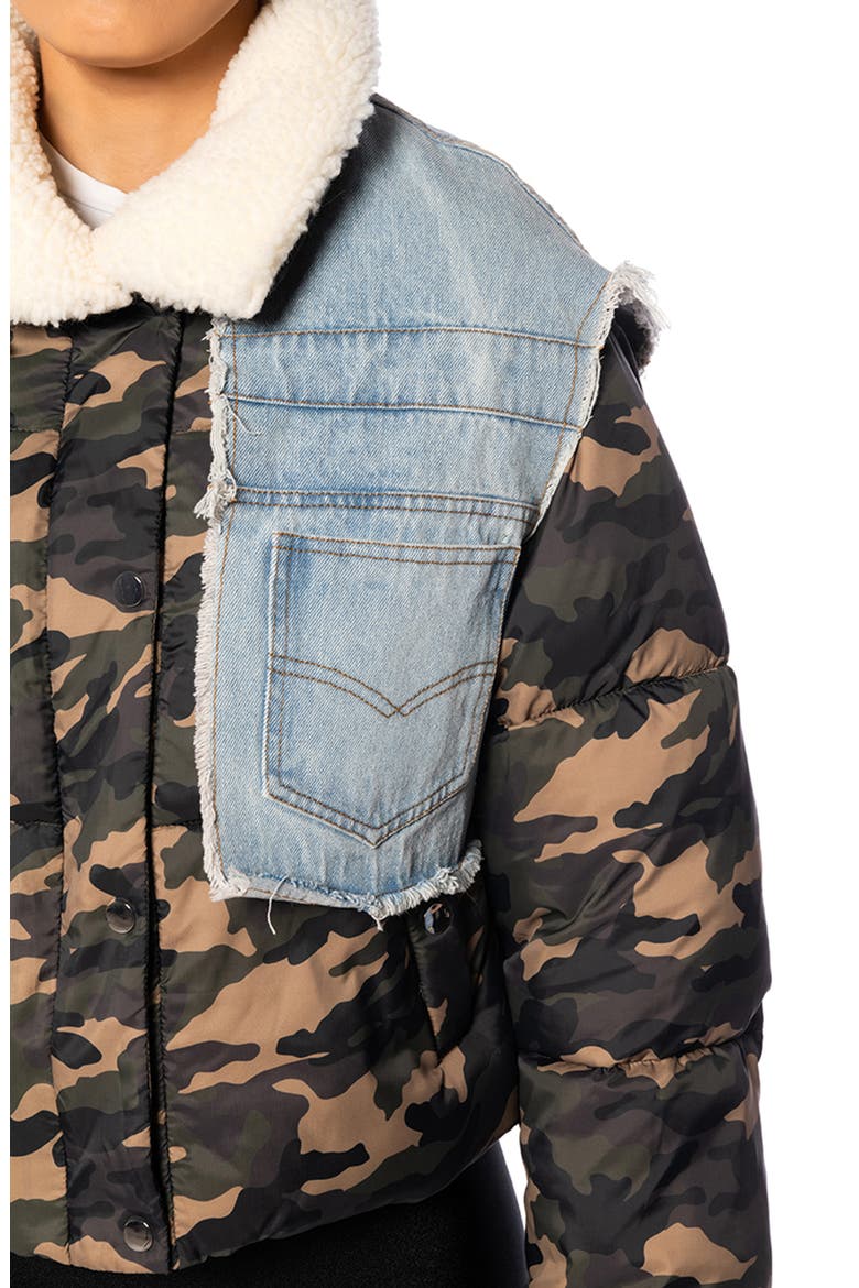 Hotshot Camo & Denim Puffer Jacket with Faux Shearling Collar, Alternate, color, CAMO MULTI