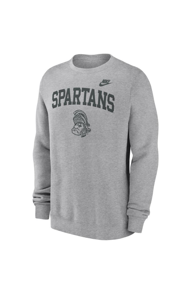 Nike Men's Nike Heather Gray Michigan State Spartans Legacy Classic Tackle Twill Embroidered Arch Over Logo Pullover Sweatshirt, Alternate, color, 