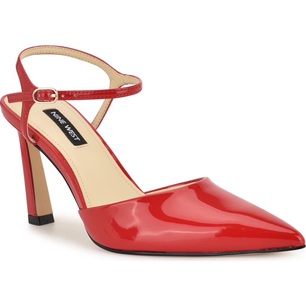 Nine West Dres Ankle Strap Pointed Toe Pump In Red