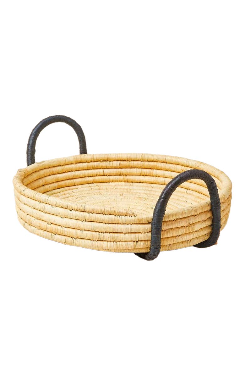 indego africa Contrast Handle Raffia Tray, Main, color, Natural And Black
