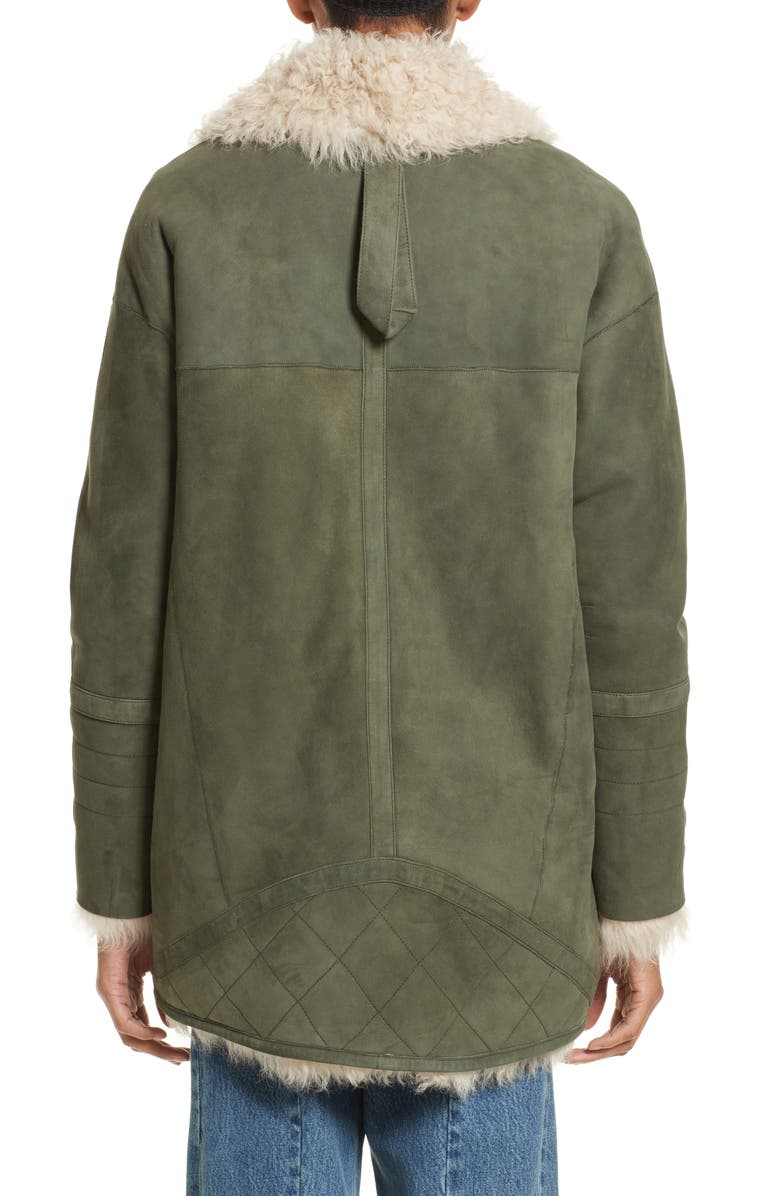 Sandy Liang Ines Suede & Genuine Shearling Coat, Alternate, color, 