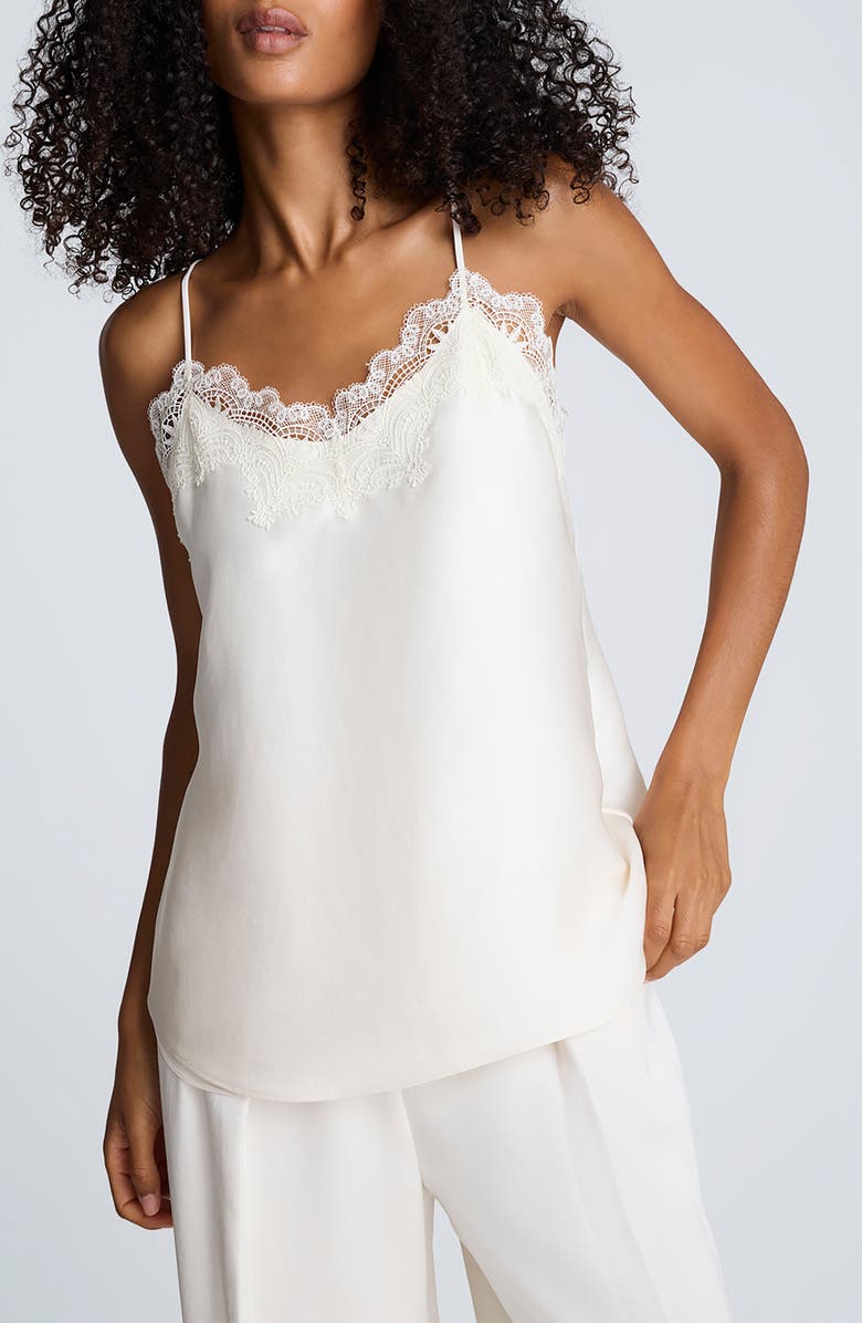 Kenneth Cole Lace Trim Satin Camisole, Main, color, Oyster