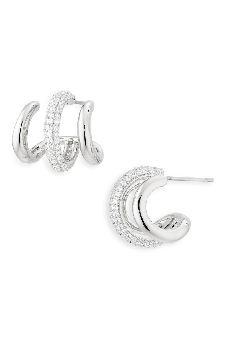 Alma Illusion Hoop Earrings, Main, color, RHODIUM