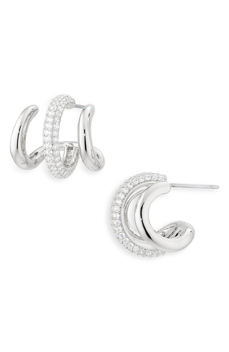 Nadri Alma Illusion Hoop Earrings, Main, color, Rhodium
