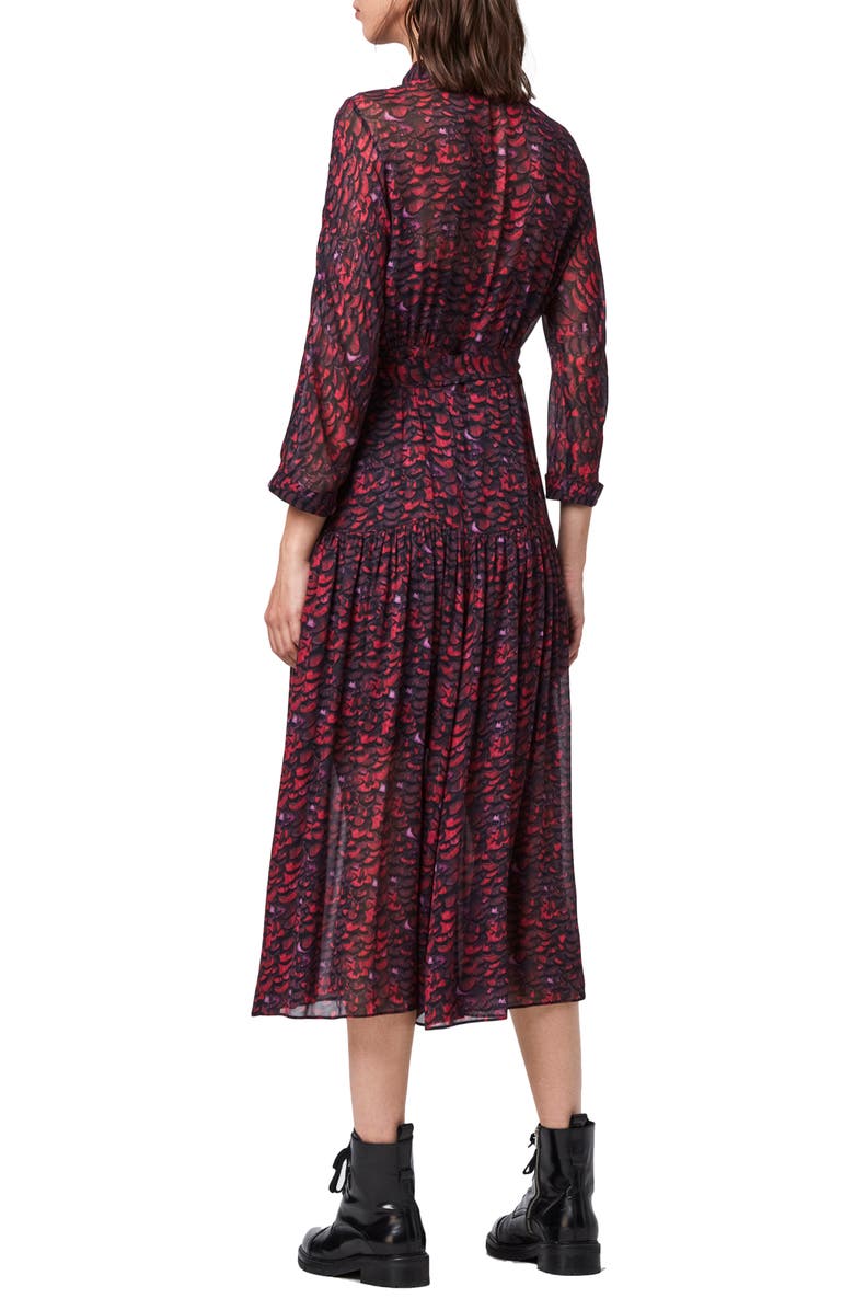 AllSaints Eley Plume Midi Dress, Alternate, color, 