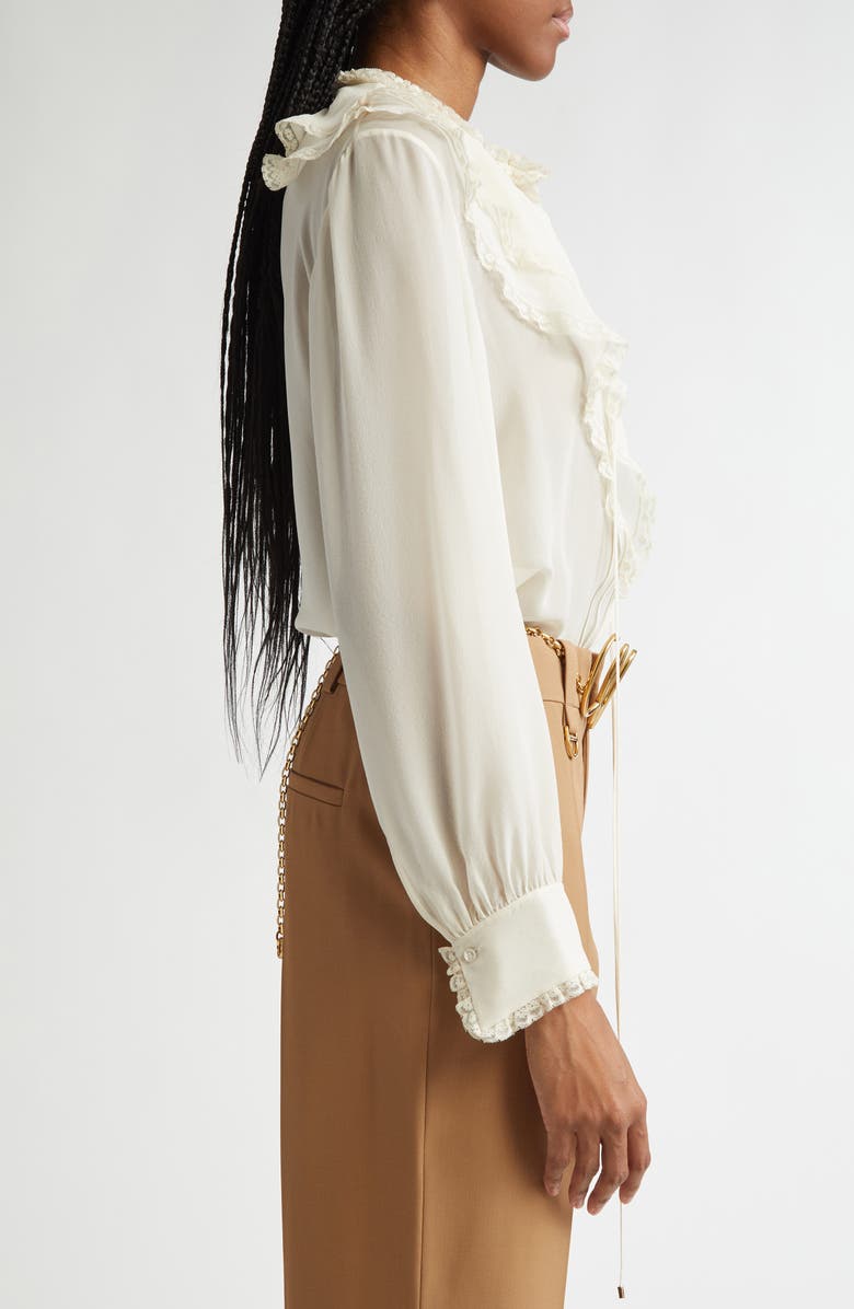 Chloé Ruffle Collar Silk Georgette Top, Alternate, color, 