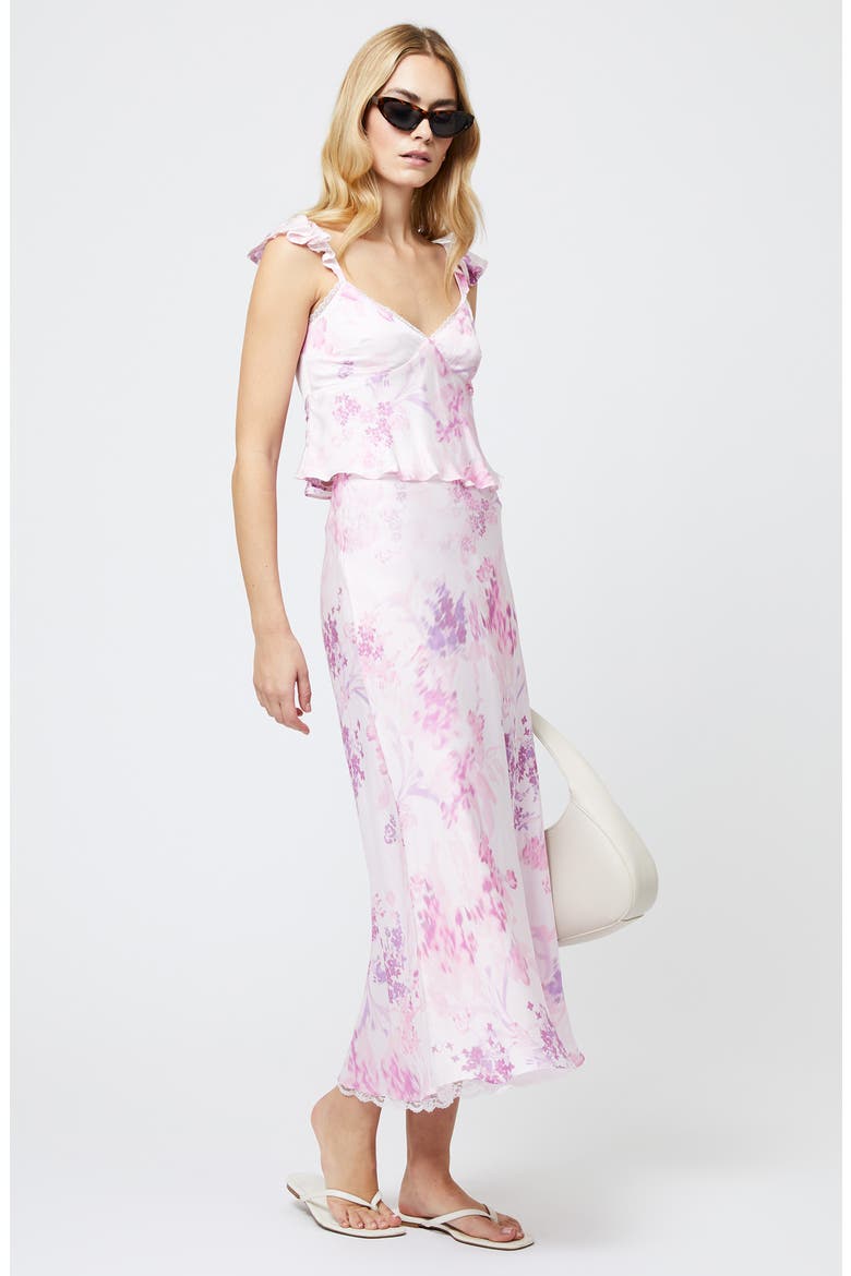 Elyria Floral Print Satin Midi Skirt, Alternate, color, SWEET PINK MULTI