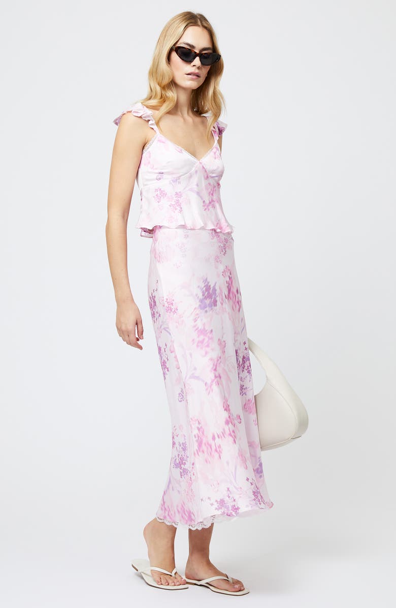 French Connection Elyria Floral Print Satin Midi Skirt, Alternate, color, Sweet Pink Multi