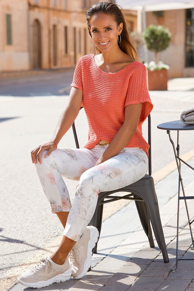 Short Sleeve Knit Sweater, Alternate, color, Coral