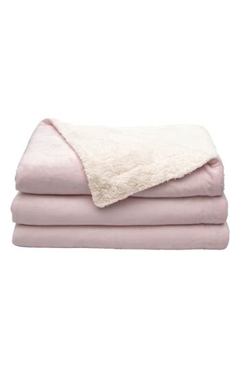 Woven & Weft Faux Shearling Reversible Blanket In Pink