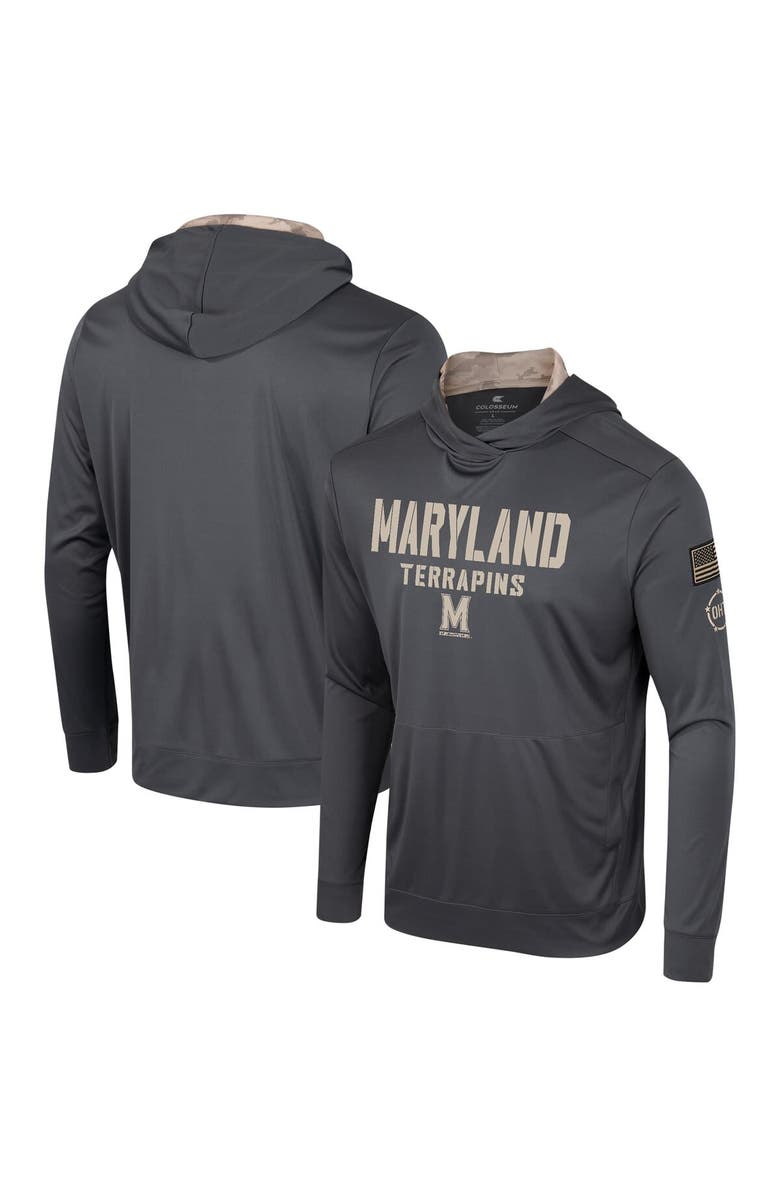 COLOSSEUM Men's Colosseum Charcoal Maryland Terrapins OHT Military Appreciation Long Sleeve Hoodie T-Shirt, Main, color, Charcoal