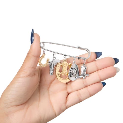 Jessica Simpson Mixed Metal Rodeo Charm Safety Pin Brooch In Silver