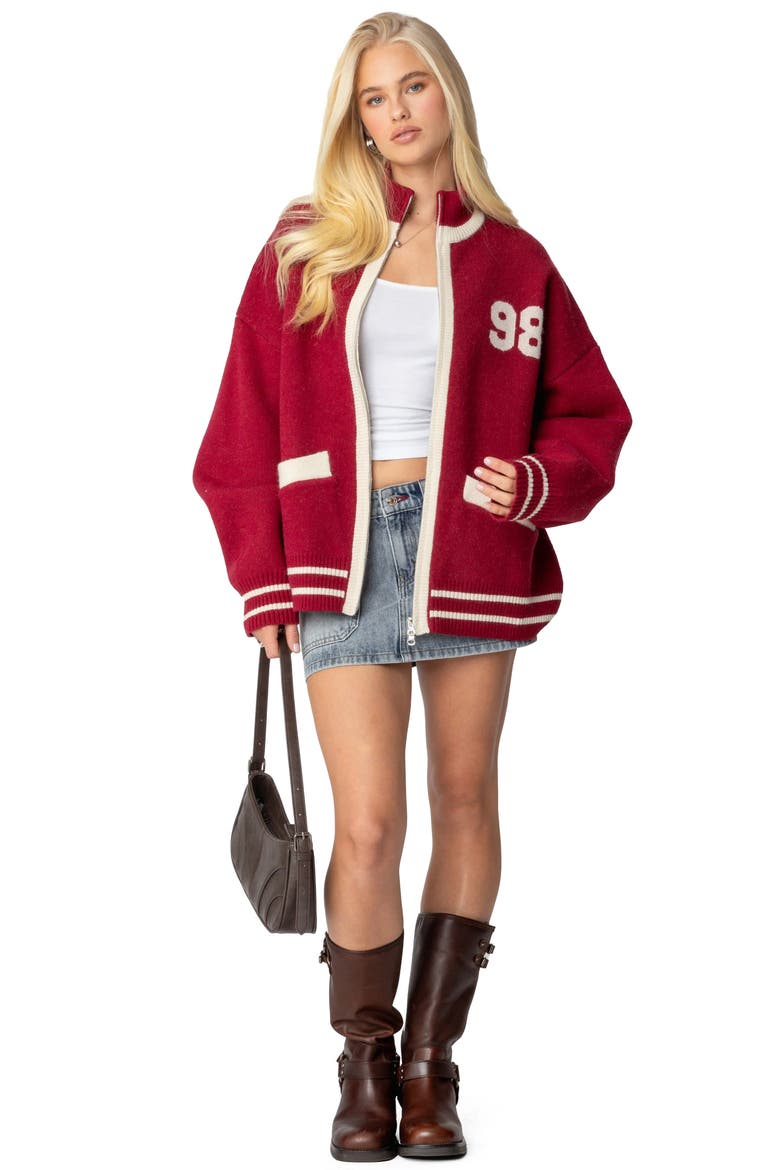 98 Varsity Zip Sweater, Alternate, color, BURGUNDY