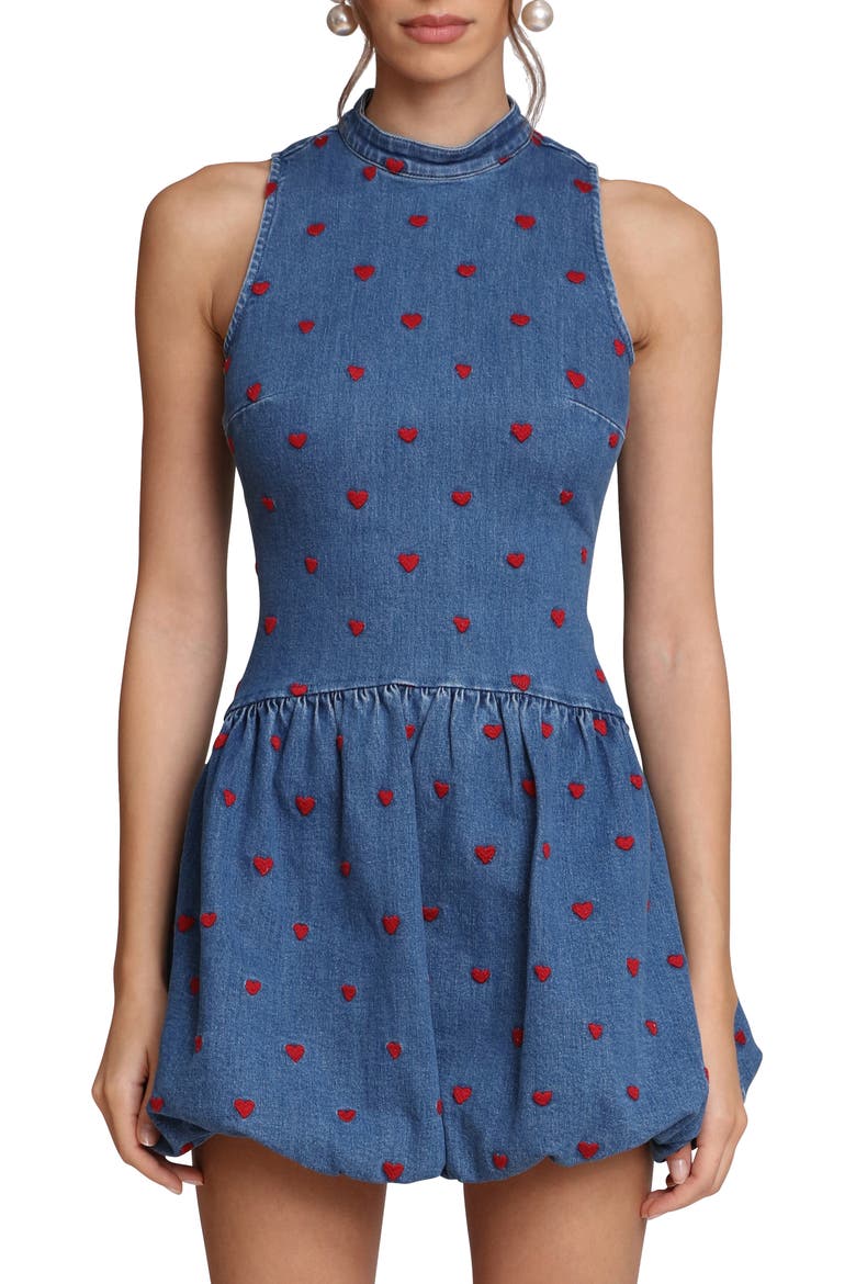 Heart Embroidered Mock Neck Bubble Dress, Alternate, color, MONARCH HEART