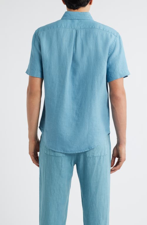 Alex Crane Ola Linen Short Sleeve Button-up Shirt In Blue