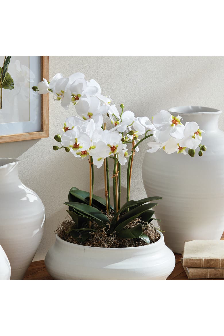 Phalaenopsis Orchid Bowl Artificial Plant Drop-In, Alternate, color, White