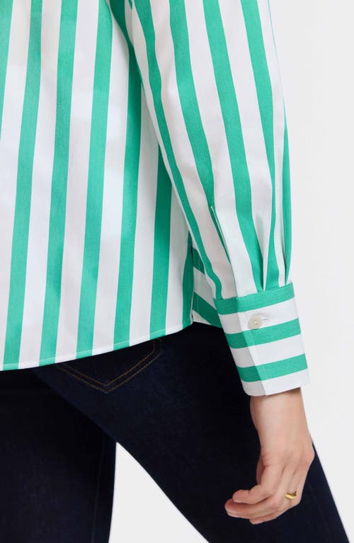 Foxcroft Mary Stripe Long Sleeve Cotton Sateen Button-up Shirt In Green