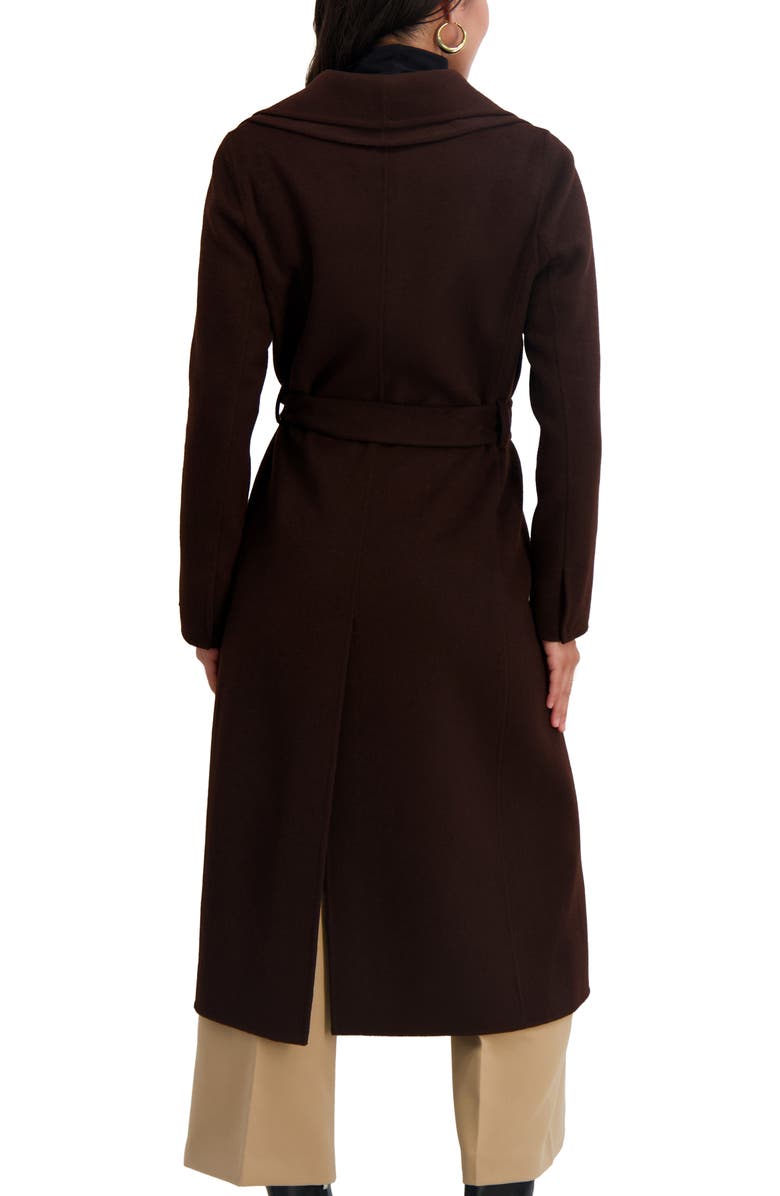 Tahari Elliot Tie Waist Wool Blend Coat, Alternate, color, Chocolate