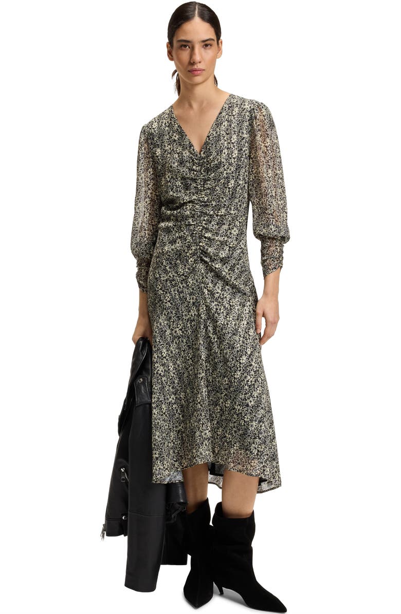 BOSS Orange Derodeo Ruched Midi Dress, Alternate, color, Black Multi