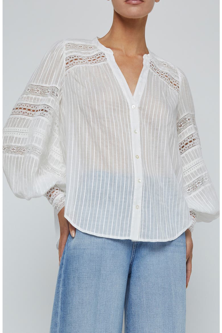 Kiera Lace Trim Button-Up Top, Main, color, IVORY