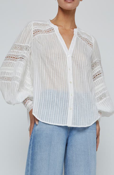 Kiera Lace Trim Button-Up Top